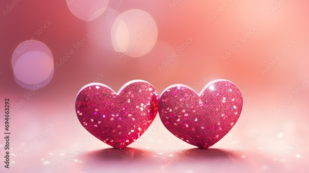 Romantic Pink Glitter Hearts with Bokeh Lights Background Romantic Pink Glitter Hearts with Bokeh Lights Background