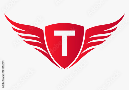 Wing Logo On Letter T For, Transportation Symbol. Freight Sign
