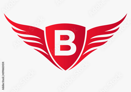 Wing Logo On Letter B For, Transportation Symbol. Freight Sign