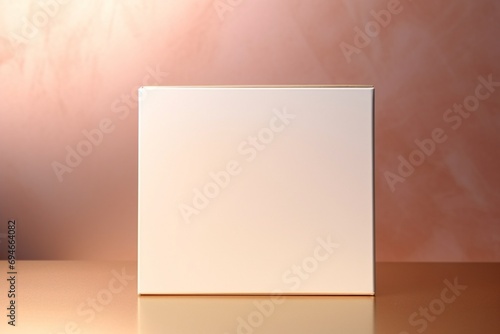 A mother-of-pearl empty magnetic cardboard box with copy space on blank labels for customization, against a luminescent pearl background. Empty blank label cardboard Box.