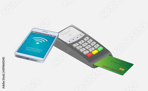 Bank terminal payment for purchases. Vector illustration.