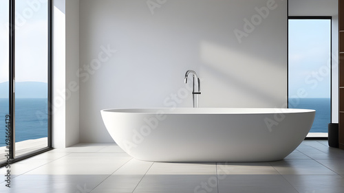 beautiful bathroom interior backdrop concept white bathtub modern contemporary room.