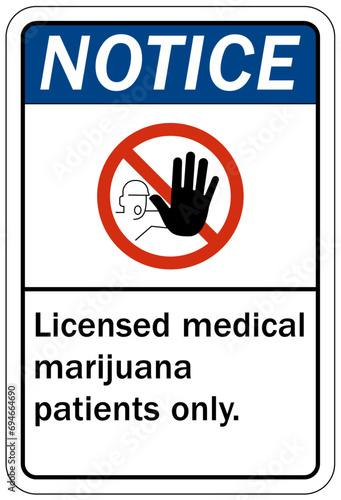 Marijuana dispensary sign and labels licensed medical marijuana patients only