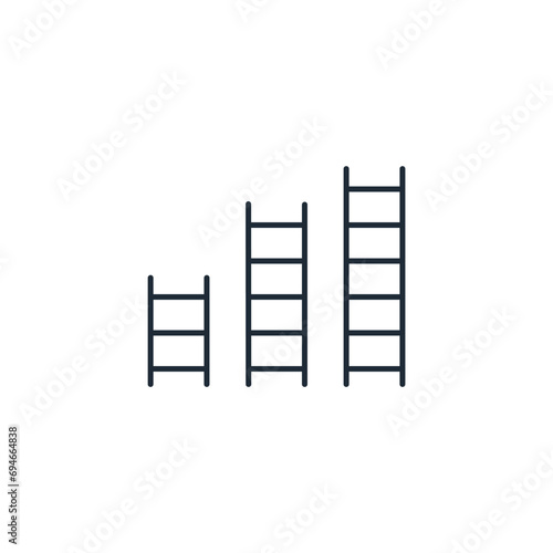 Three stairs of different heights. Compare possibilities.  Analysis of the effective functioning  use. Test the possibility. Vector linear icon illustration isolated on white background.