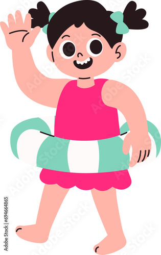 Girl with Round Pool Float