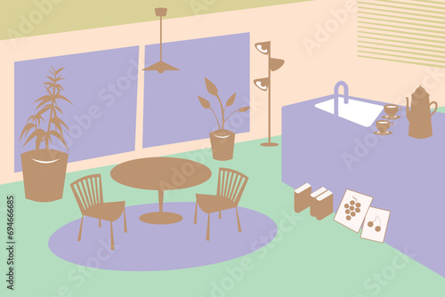 Living room interior with houseplants