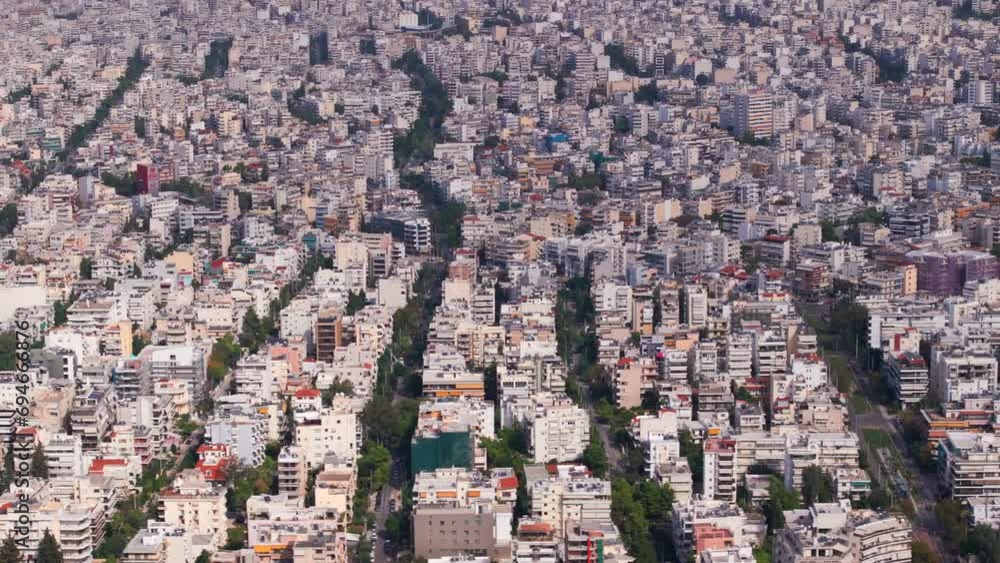 Tight aerial slider shot over white Athens buildings Tight aerial slider shot over white Athens buildings