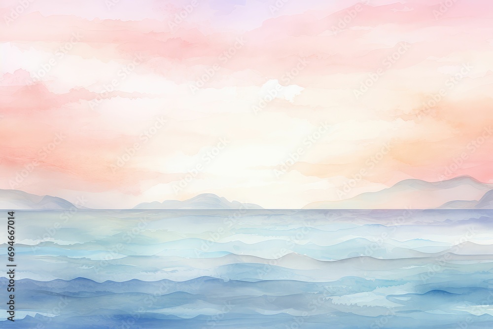 Watercolor Seascape Background: Tranquil Ocean Art with Beautiful Waves Watercolor Seascape Background: Tranquil Ocean Art with Beautiful Waves