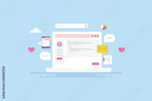 Automatic email writing, email client software service, artificial intelligence technology integrated with online messaging system, vector illustration web banner. photo