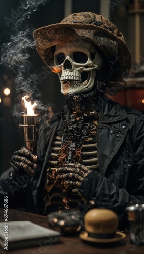 Skeleton smoking a vape with his friends ai generated