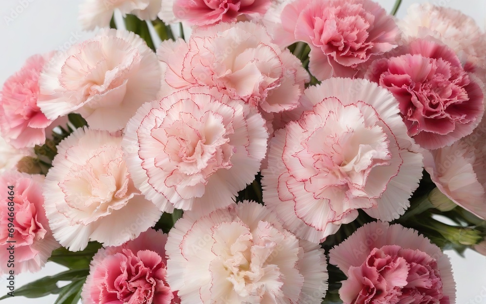 Ramo de claveles rosas sobre fondo blanco 