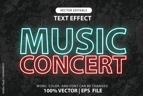editable text live concert effect, effect font with glowing blue green neon glow style for headlines, logos or promotions at song events, parties and concerts vector template