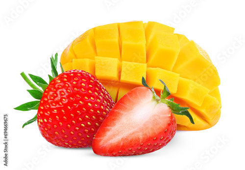 strawberry and ripe mango isolated,png file