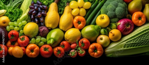 Different colorful fruits and vegetables all over the table.