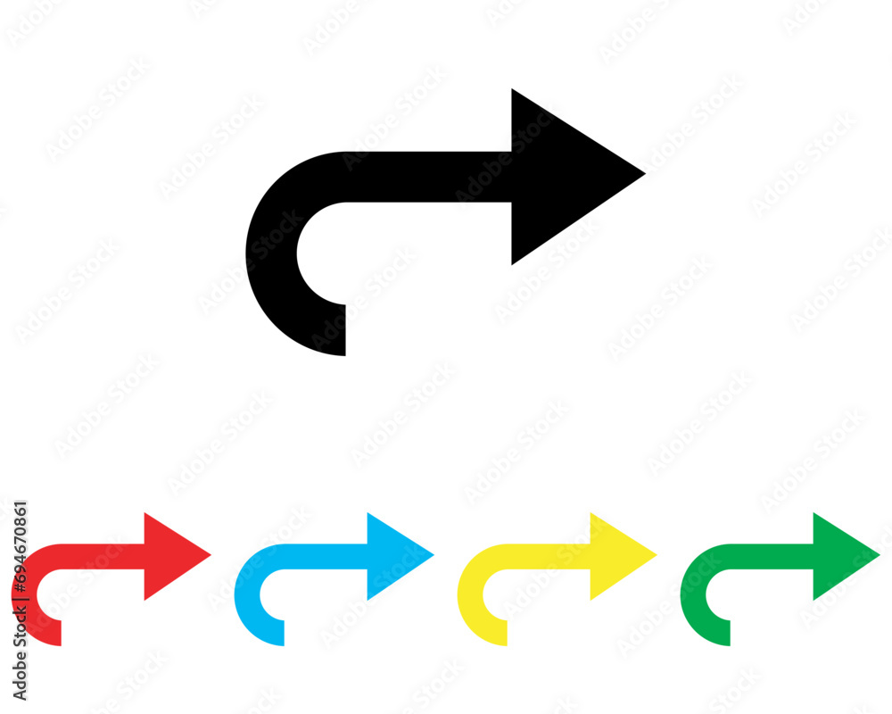 Directional arrow icon vector. Turn icon sign symbol in trendy flat style. Set elements in colored icons. Arrow right vector icon illustration isolated on white background Directional arrow icon vector. Turn icon sign symbol in trendy flat style. Set elements in colored icons. Arrow right vector icon illustration isolated on white background