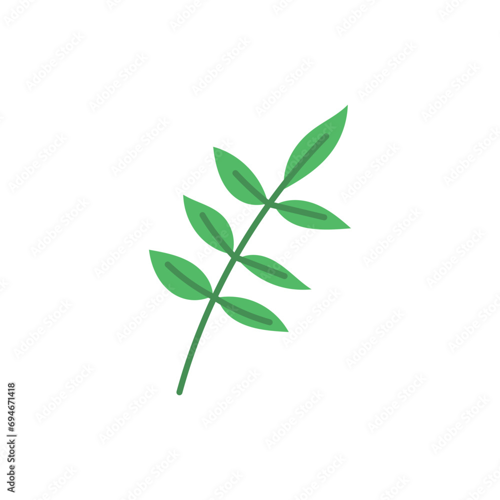 Twig with leaves, green foliage, plant summer season, vector zero waste herbal symbol, Eco friendly botanical leaf