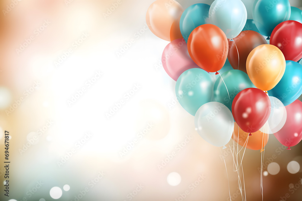 birthday party balloons, colourful balloons background and birthday cake with candles birthday party balloons, colourful balloons background and birthday cake with candles