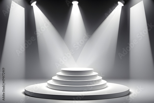 3D White podium product stage with spotlight 