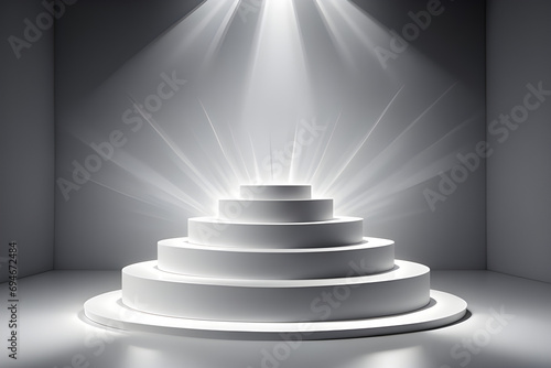3D White podium product stage with spotlight 