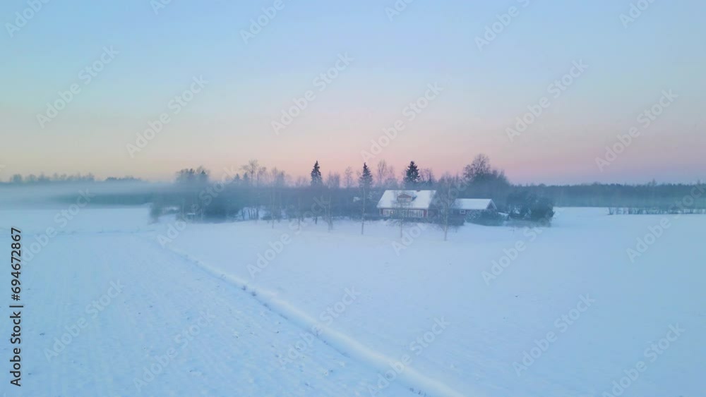 Countryside house in Magical cold winter landscape of Europe Countryside house in Magical cold winter landscape of Europe
