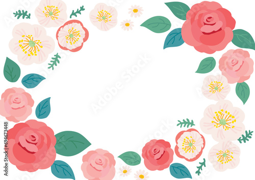バラとポピー　背景イラスト