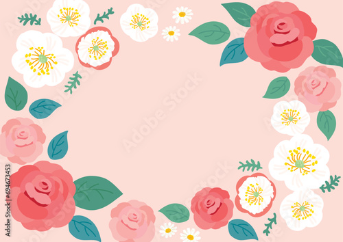 バラとポピー　背景イラスト