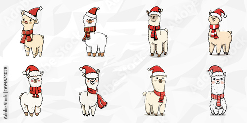 Moderne Lineart-Illustrationen von Weihnachts-Alpakas | Vektor Grafik Bündel für die Winter- und Weihnachtszeit