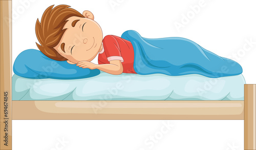 Cartoon little boy sleeping in the bed