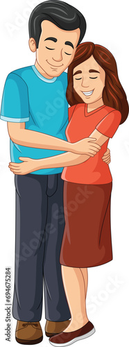 Cartoon young man embracing woman in a loving hug