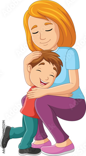 Cartoon mother hugging a son