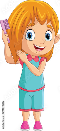 Cartoon little girl combing hair