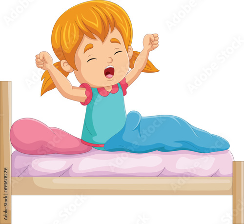 Cartoon little girl wake up