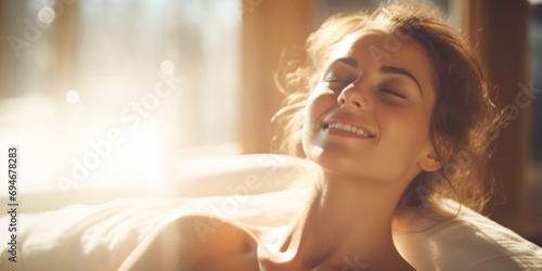 Serene Woman Enjoying Day Spa Sunshine photo