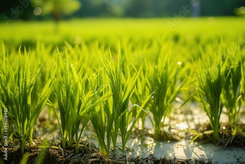 A rice plant in a paddy field. photo
