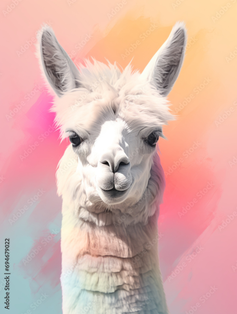 Naklejka premium Colorful abstract oil acrylic painting of stylish alpaca