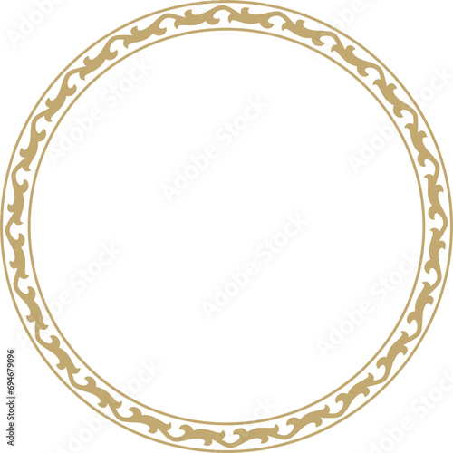 Vector golden round Kazakh national ornament. Ethnic pattern of the peoples of the Great Steppe, Mongols, Kyrgyz, Kalmyks, Buryats. circle, frame border..