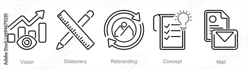 A set of 5 Branding icons as vision, stationery, rebranding