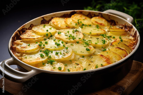 potato gratin on background