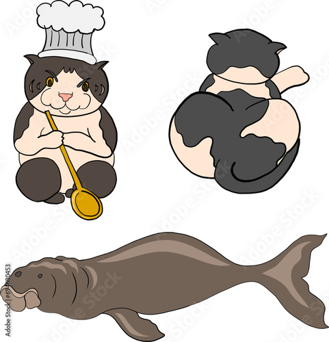 Illustration about animal faces isolated on white background.Set of fish and sea animals in cartoon style.Set of cartoon collection for elements on coloring book.set of wild animals.pet cartoon.