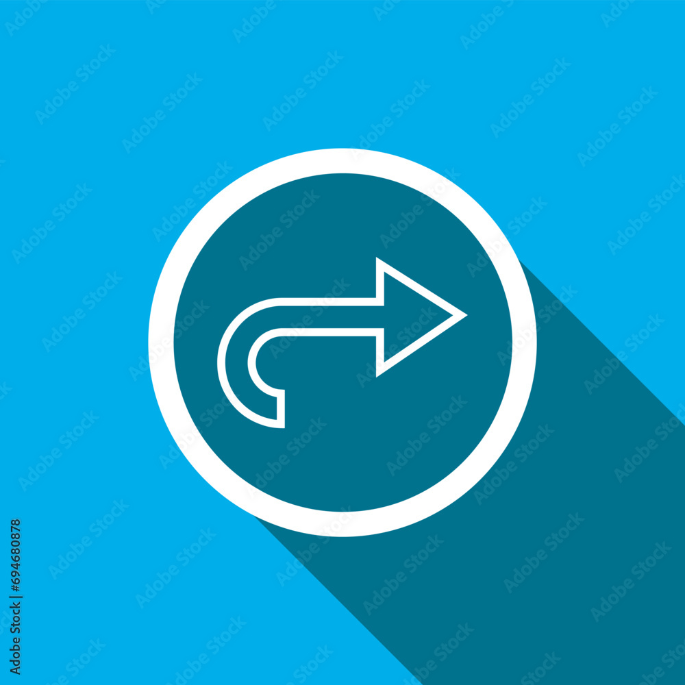 Directional arrow icon vector. Turn arrow icon vector in trendy flat style. Arrow right icon image, Arrow right icon illustration isolated on blue background Directional arrow icon vector. Turn arrow icon vector in trendy flat style. Arrow right icon image, Arrow right icon illustration isolated on blue background