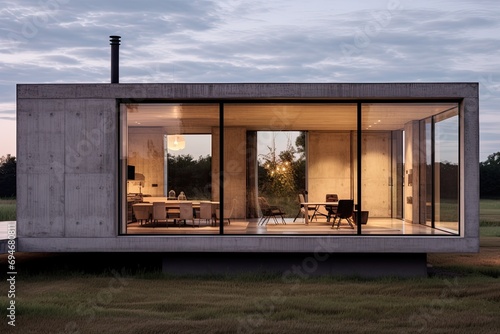 minimalist tiny house with just one floor made of concrete photo