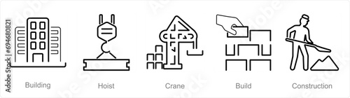A set of 5 Build icons as building, hoist, crane