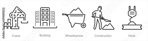 Leinwand Poster A set of 5 Build icons as crane, building, wheelbarrow