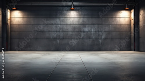 Concrete floor and a closed door for product display or an industrial background © crazyass