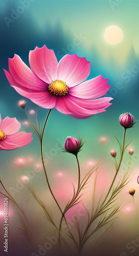 Pink cosmos flower wallpapers for I pad, Notebook cover, I phone, tab mobile high quality images. © Photo Wall