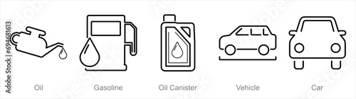 A set of 5 Car icons as oil, gasoline, oil canister