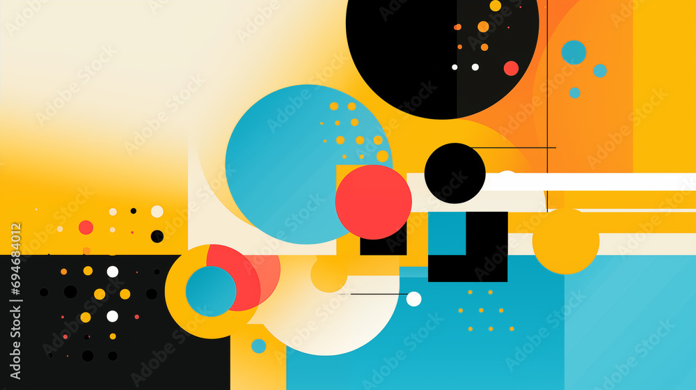 Obraz premium A pop art style with colorful bubbles and geometric shapes background. Festival banner background, music festival banner background, copy paste area for text or sign