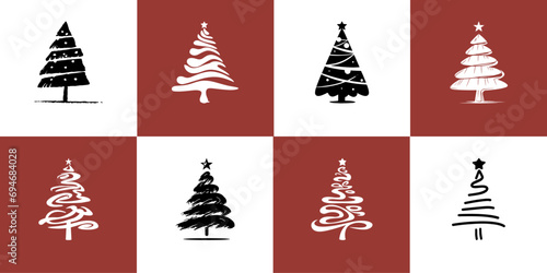Stilisierte monochrome Weihnachtsbaum-Illustrationen | Vektor Grafik Bündel