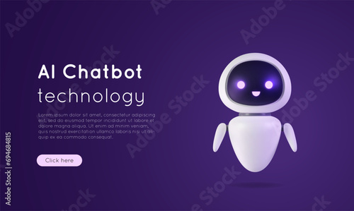 Ai chatbot 3D render. Vector artificial intelligence neural network robot. Banner of virtual help technology . Online communication, support assistance. Illustration of Smart character.