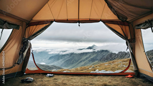 A Breathtaking Mountain Range Seen From Inside a Cozy Tent